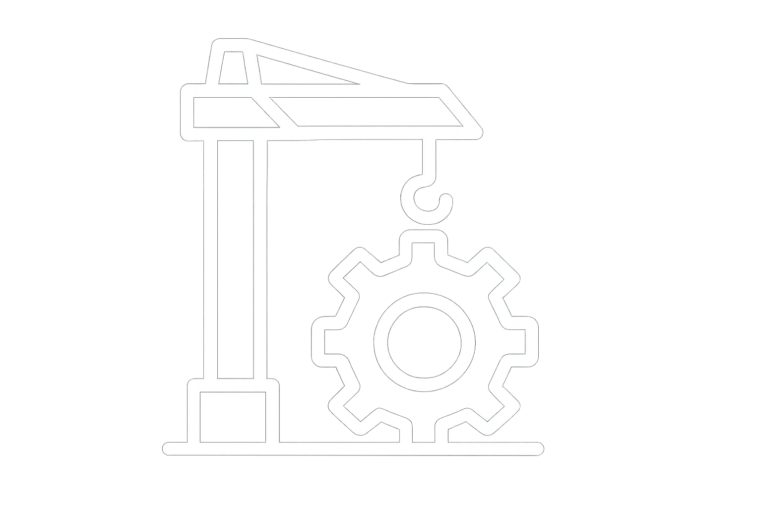 simple symbol to portray a machine being built in white with transparent background